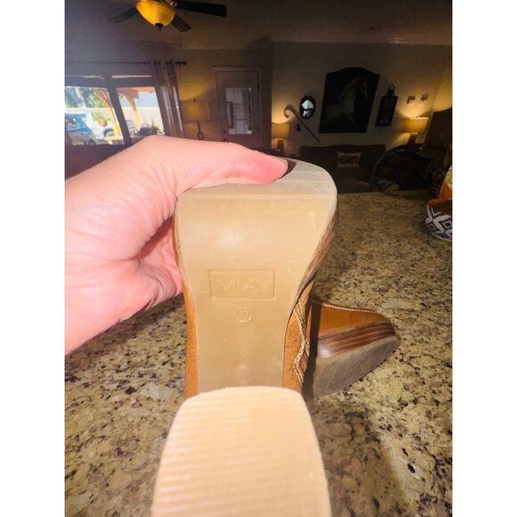 MIA Y2k Steampunk Retro Tan Lace-Up Block High Heel Leather Ankle Booties boho - Picture 5 of 11